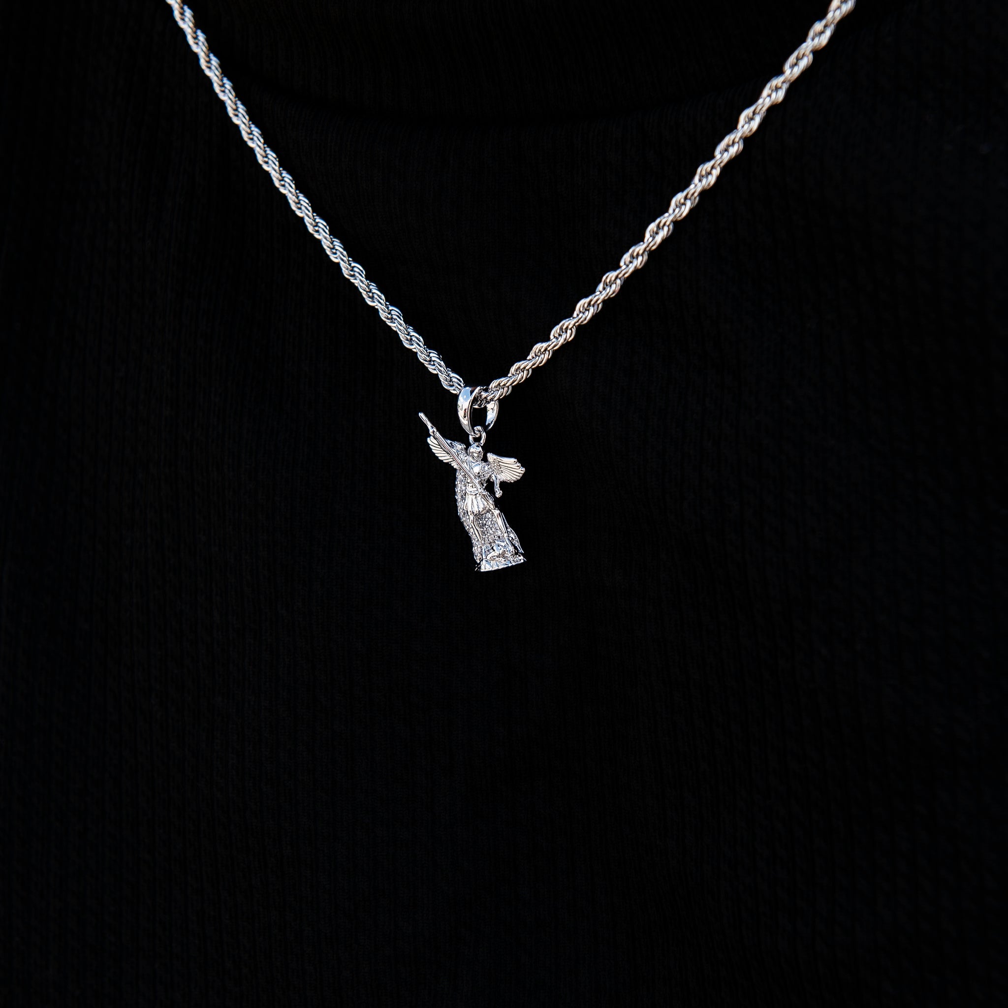 Micro Saint Michael Pendant in White Gold