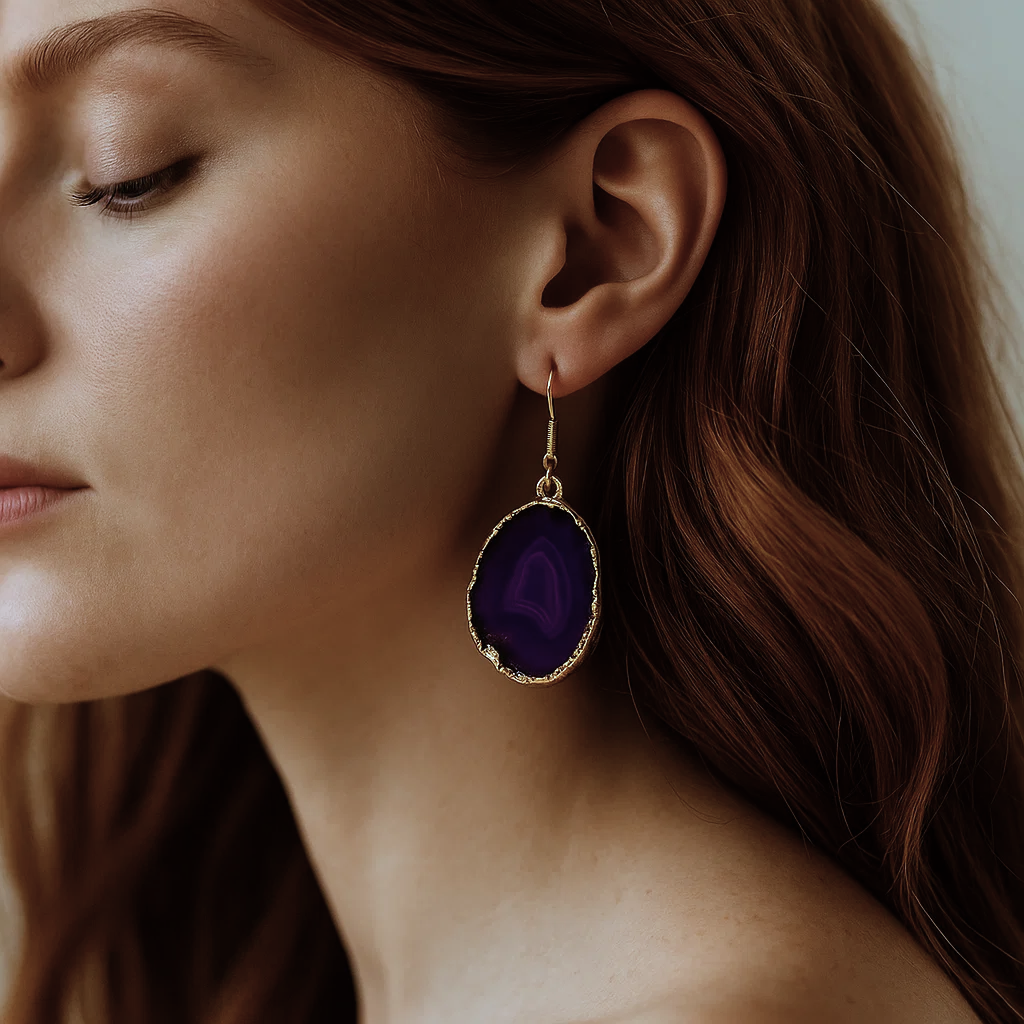 Agate Slice Hook Earrings Gold 604925 P30
