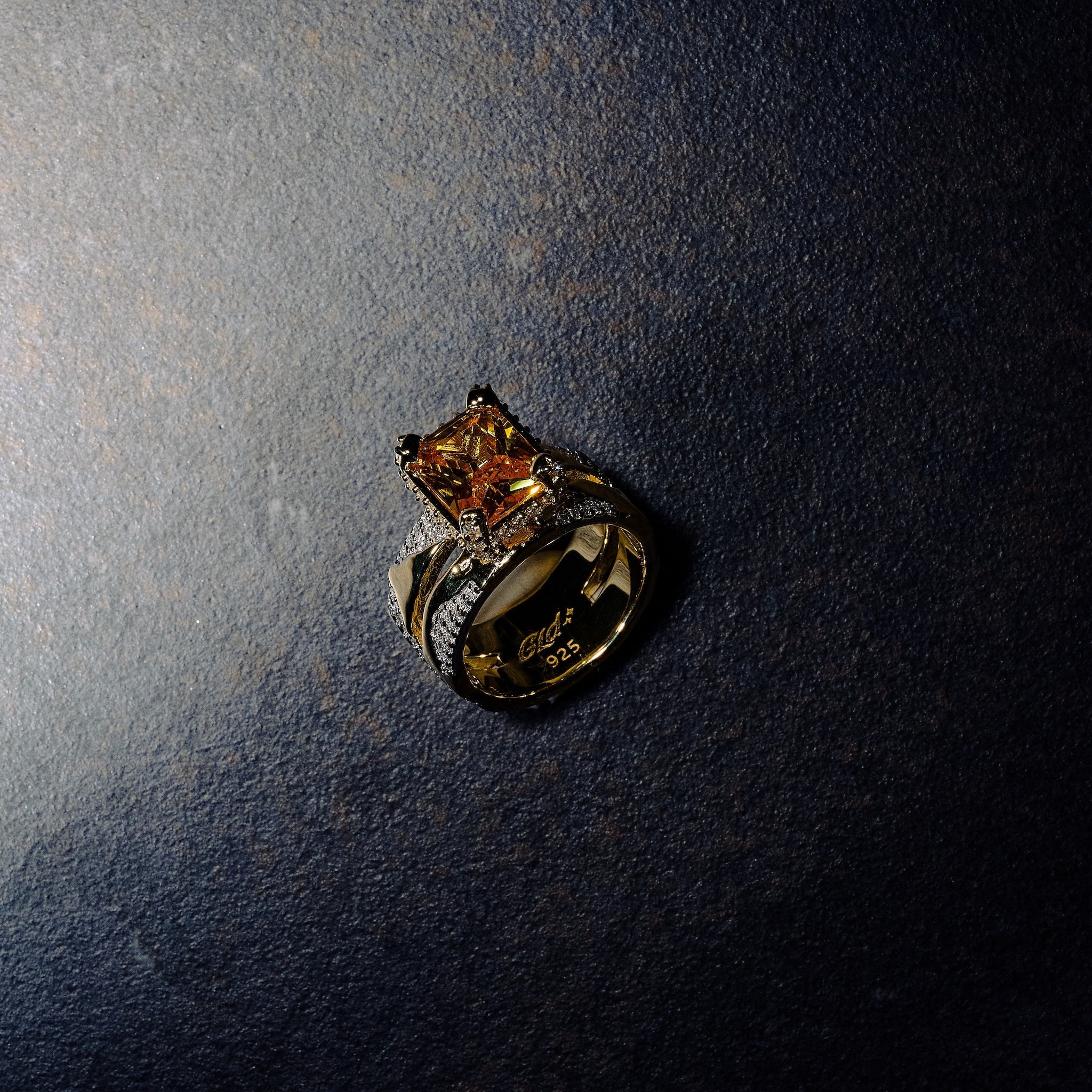 GLD X Bloody Osiris Lab Diamond Canary Two Tone Rock Ring in Solid Yellow Gold