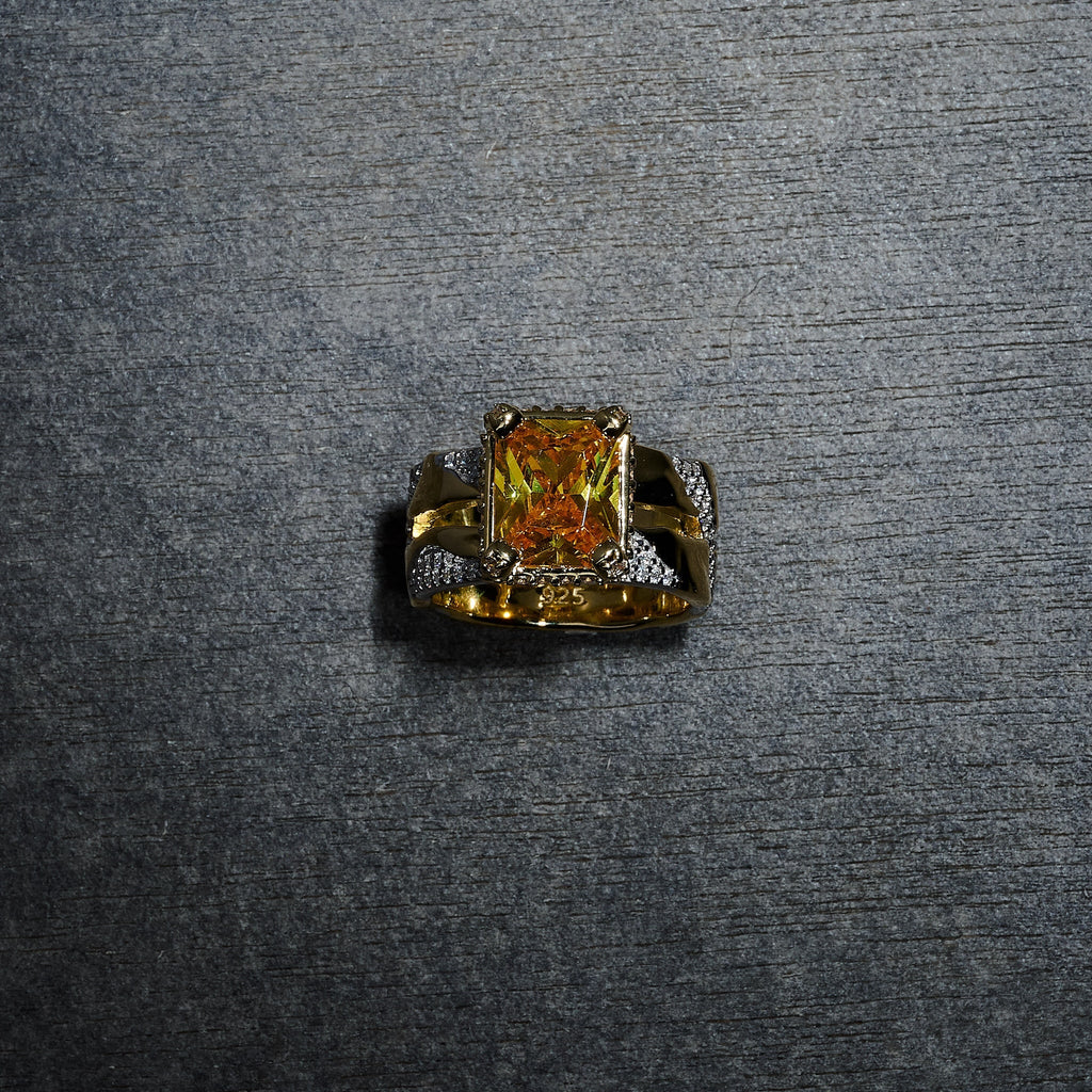 GLD X Bloody Osiris Lab Diamond Canary Two Tone Rock Ring in Solid Yellow Gold