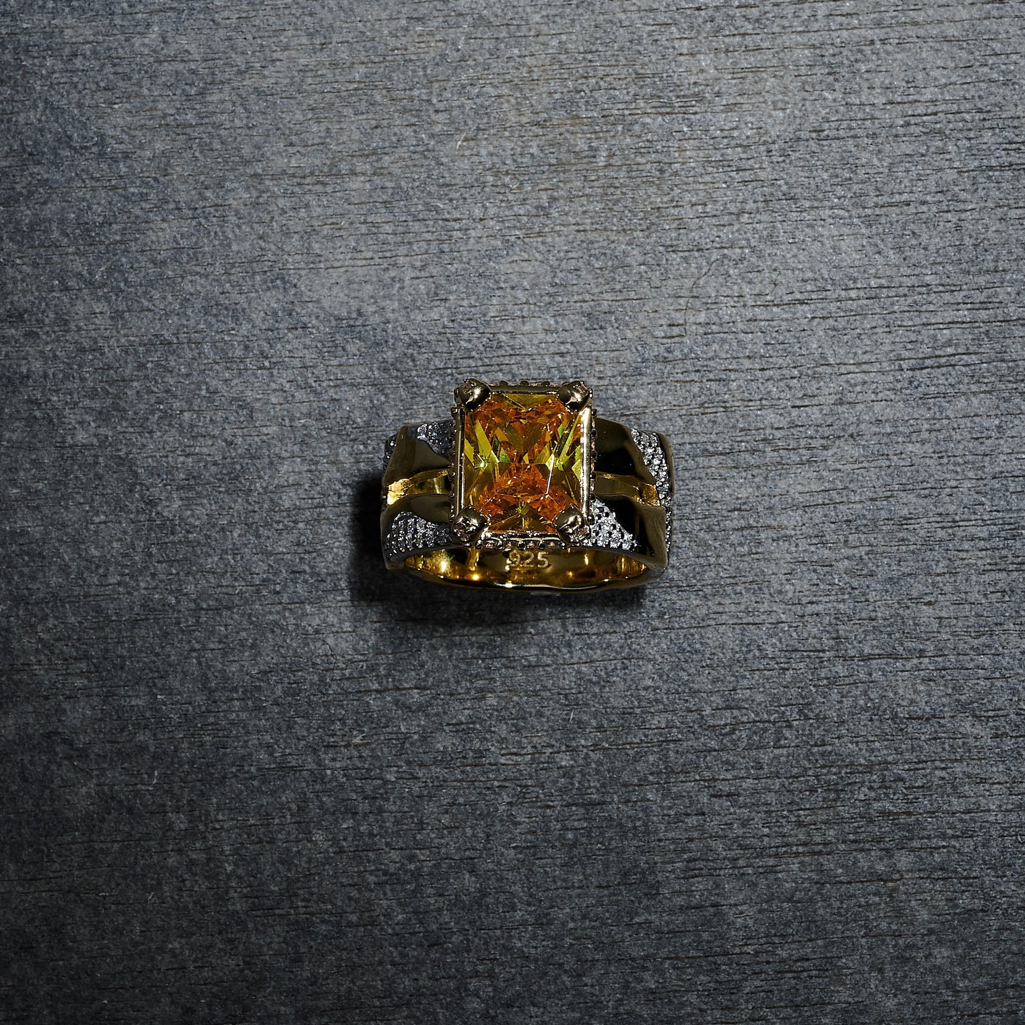 GLD X Bloody Osiris Lab Diamond Canary Two Tone Rock Ring in Solid Yellow Gold