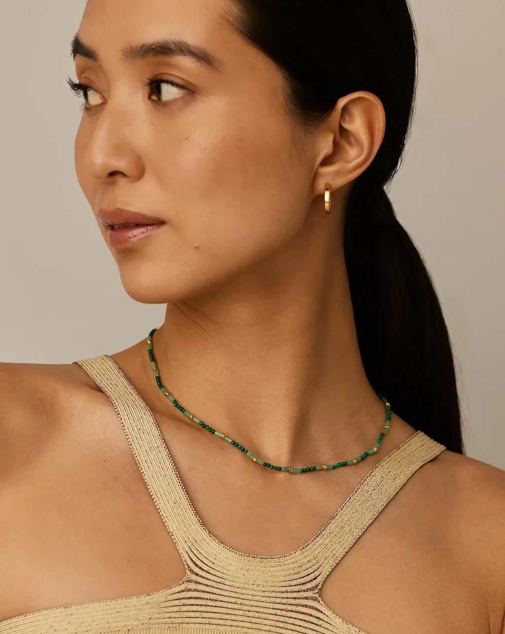 Beaded Gemstone Choker | 18k Gold Plated/Mojito Green