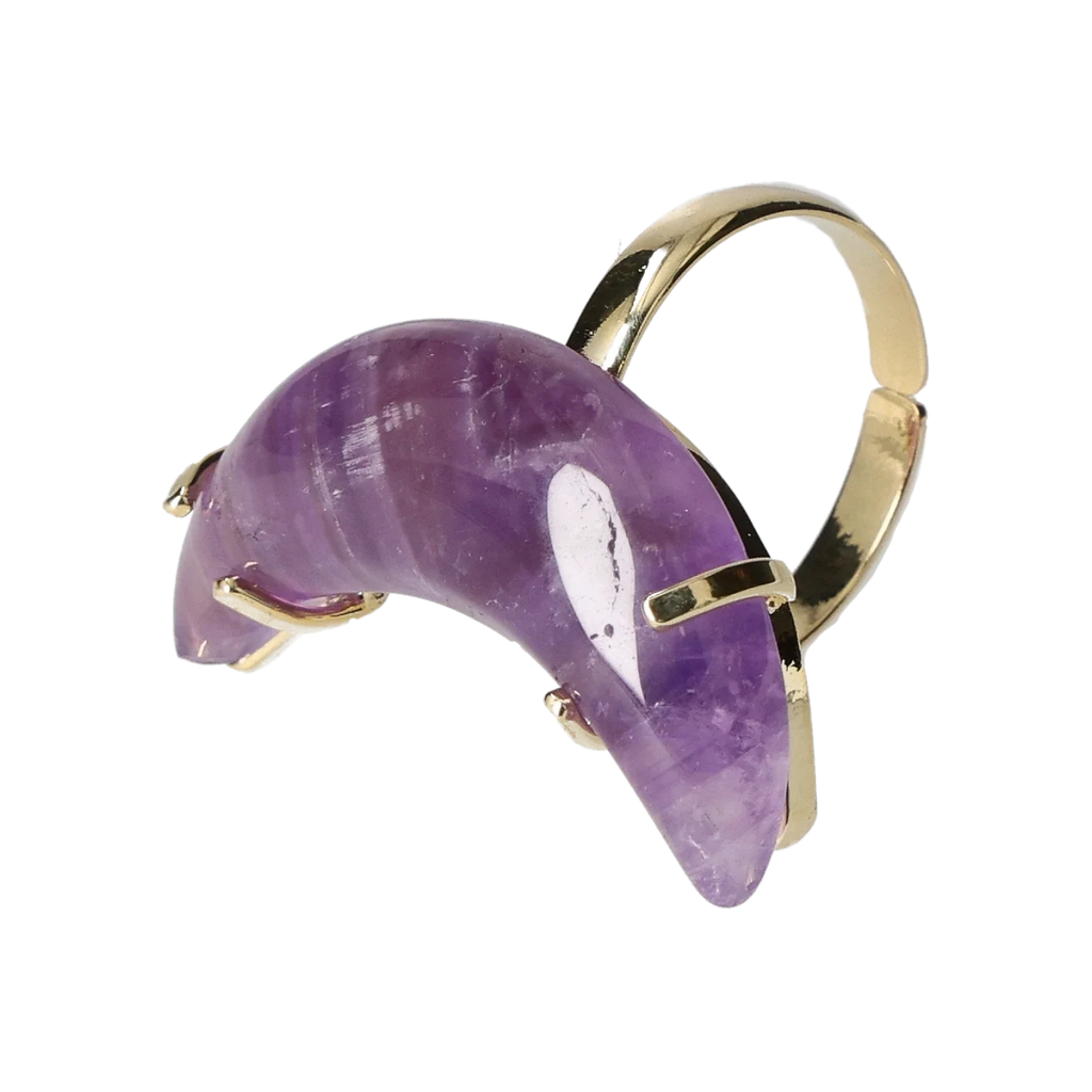 Amethyst Cabochon Moon Ring Gold