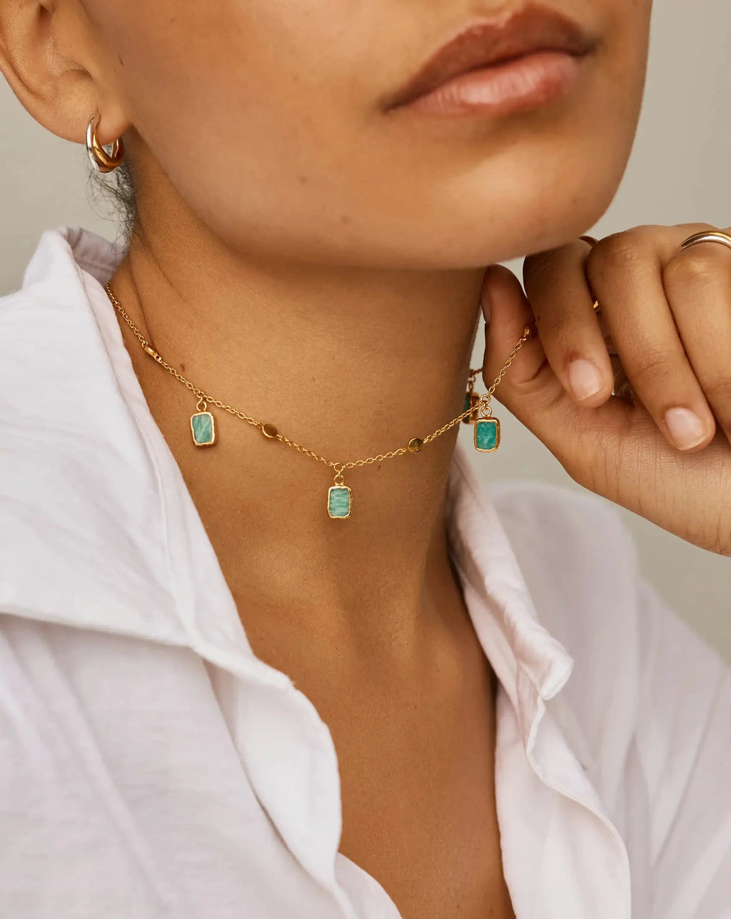 Lena Charm Choker | 18k Gold Plated/Amazonite