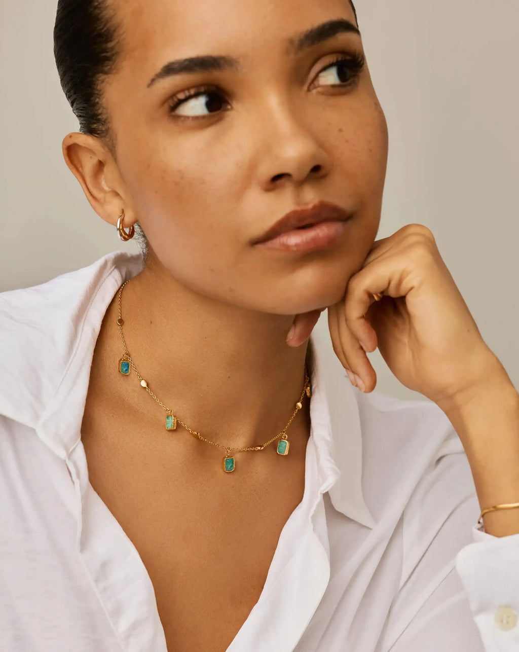 Lena Charm Choker | 18k Gold Plated/Amazonite