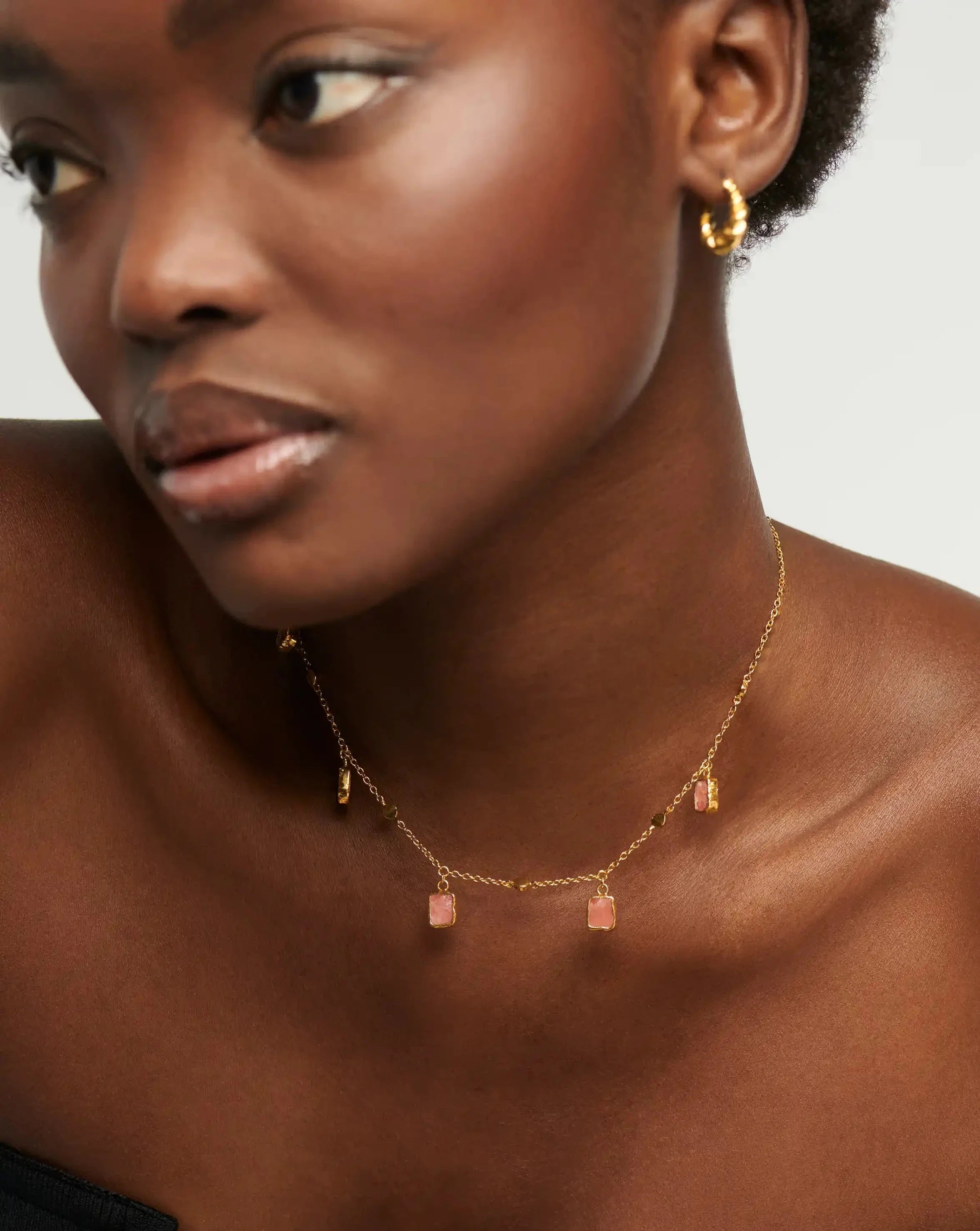 Lena Charm Choker | 18k Gold Plated/Rhodochrosite