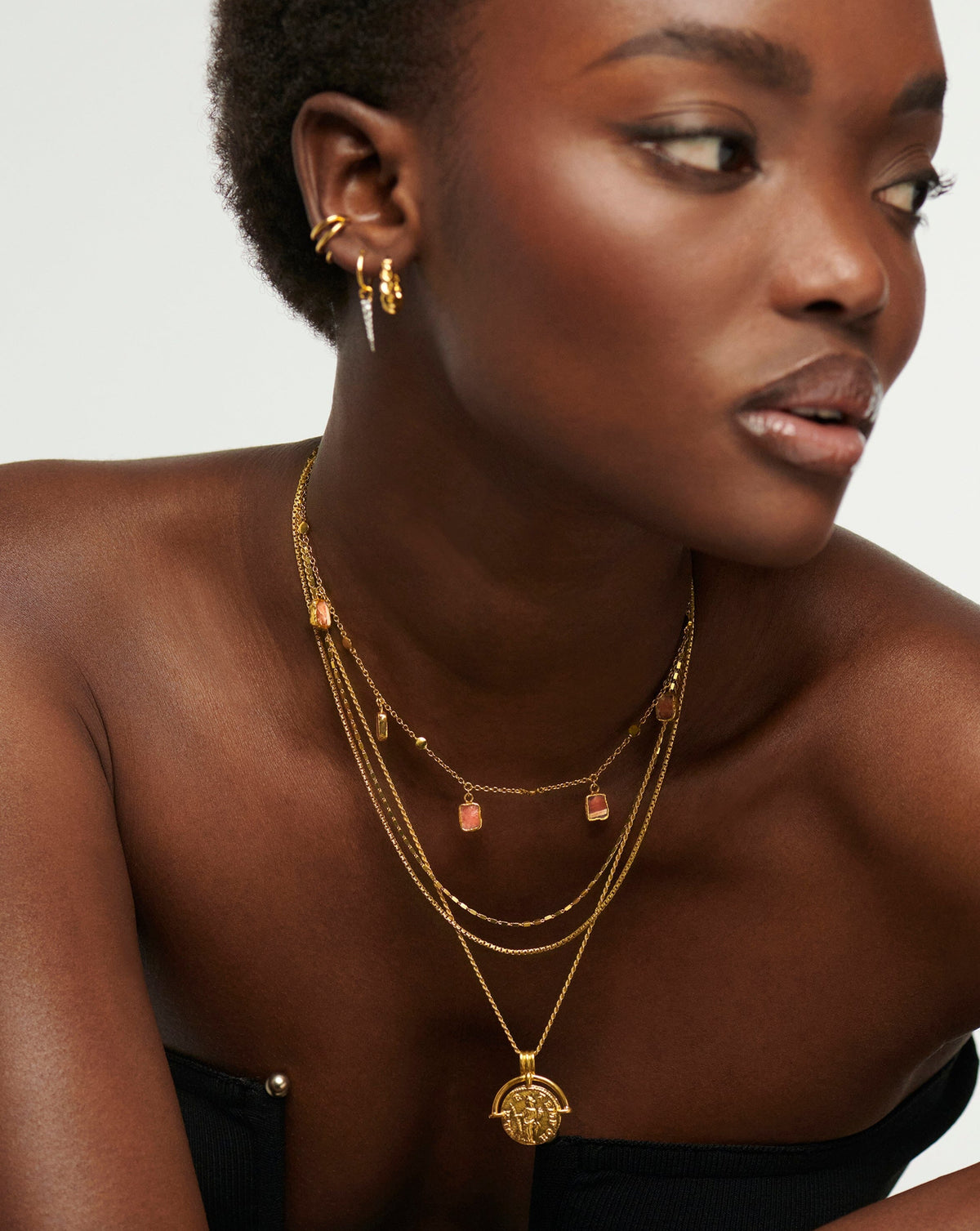 Lena Charm Choker | 18k Gold Plated/Rhodochrosite