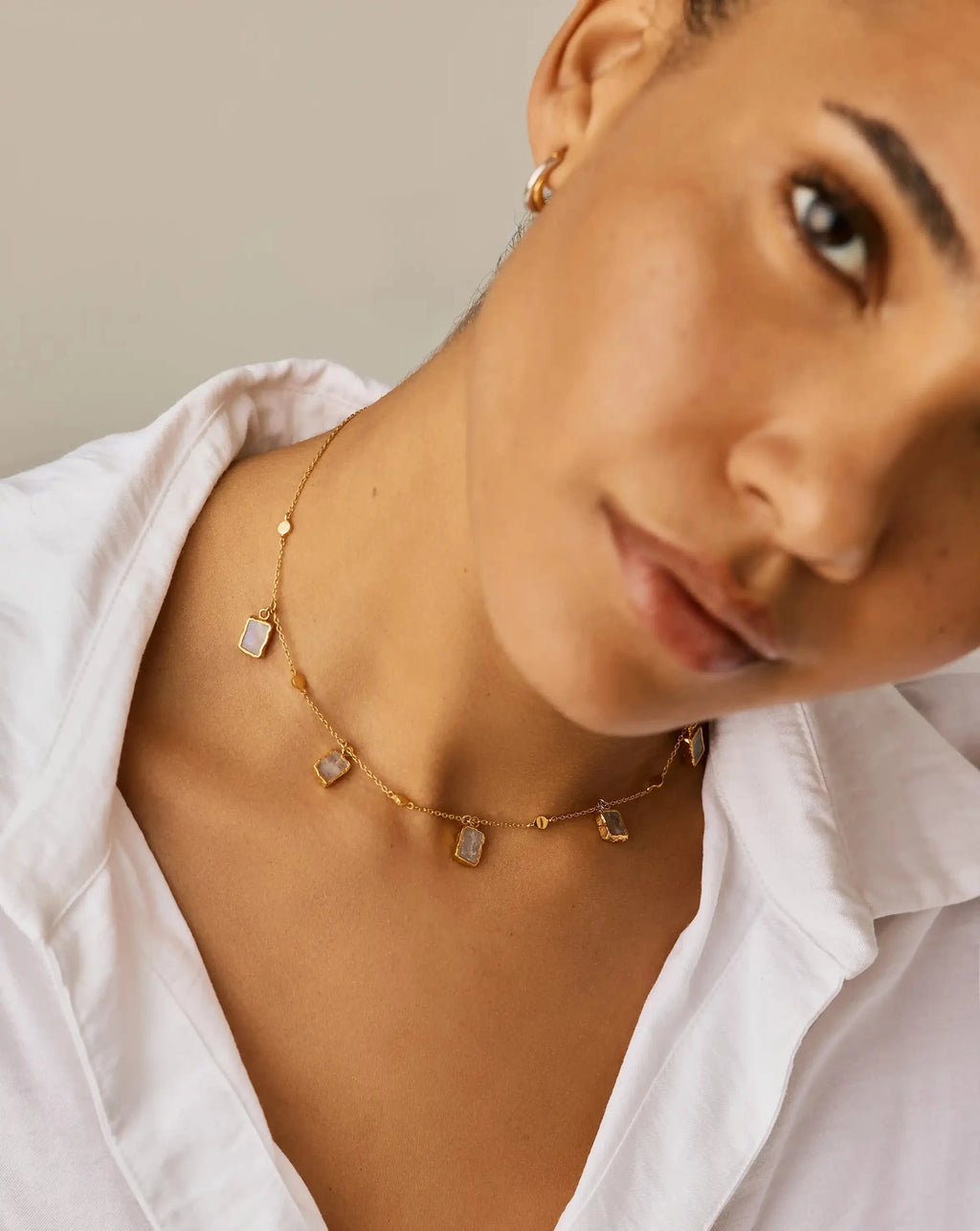 Lena Charm Choker | 18k Gold Vermeil/Rainbow Moonstone