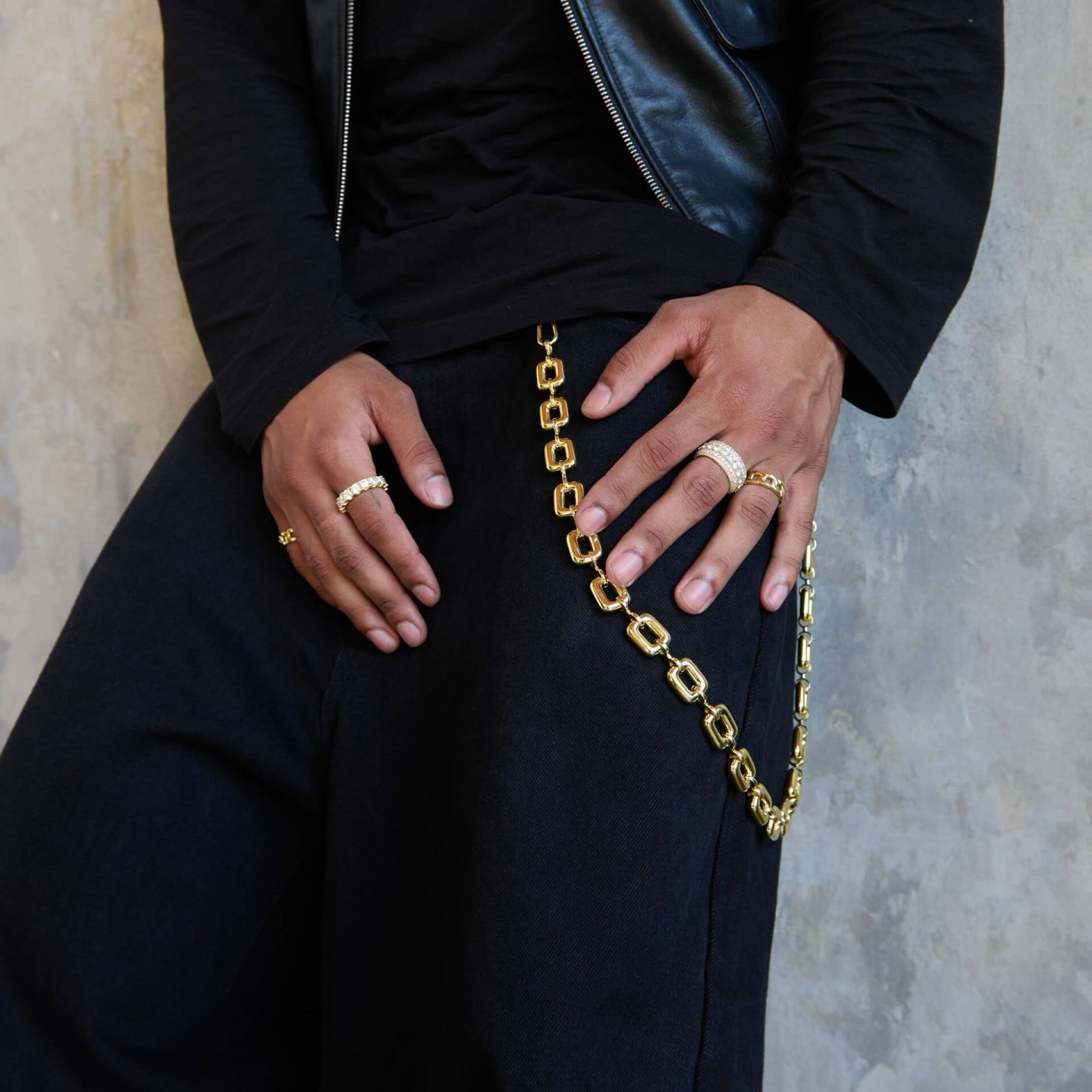 Square Link Pant Chain in Yellow Gold - 15MM
